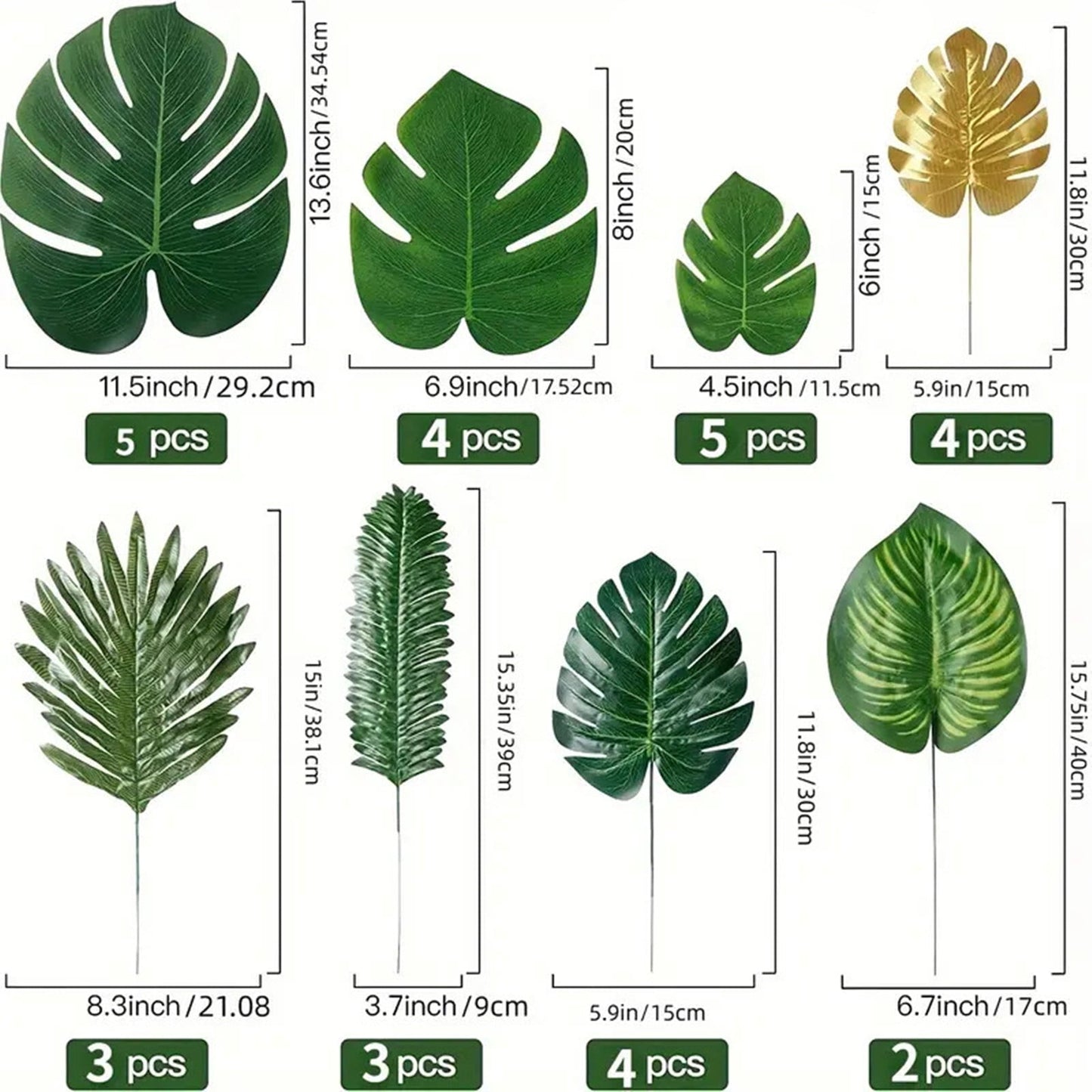 TETOU 30 Pieces 8 Kinds Artificial Tropical Palm Leaves Tropical Leaves Monstera Leaves Safari Jungle Leaf with Stems for Hawaiian Luau Party Beach Table Wedding Shower Birthday Theme Decorations