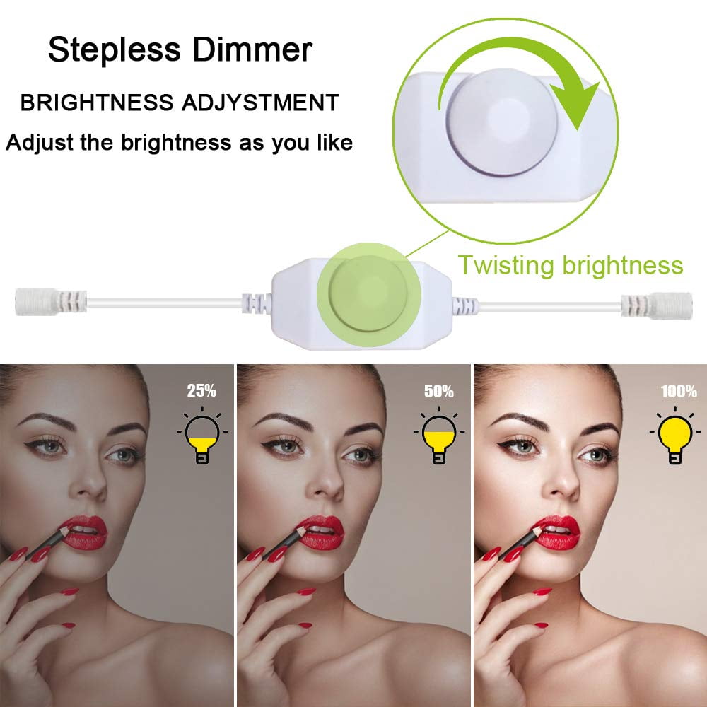 TETOU 13ft Led Vanity Mirror Lights Kit Bendable Make-up Mirror Cloakroom Adjustable Flexible Strip Light Table Set with Dimmer