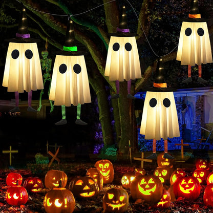 TETOU Set of 3 Halloween Hanging Ghosts,Halloween Decorations Outdoor Hanging Ghosts with Witch Hat,Glowing Ghost Witch Hat Lights Halloween Ghost Decor for Yard Patio Garden Tree Outside
