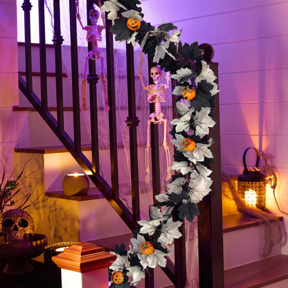 TETOU 2Pcs Fall Halloween Garland, 69" Halloween Pumpkin Maple Leaves Garland for Outdoor Indoor Fall Autumn Halloween Mantle Staircase Porch Party Decoration