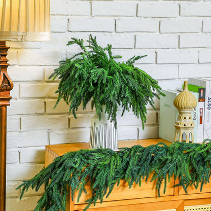 TETOU 12pcs Christmas Norfolk Pine Branches  18" Artificial Norfolk Pine Stem DIY Wreaths Home Decor