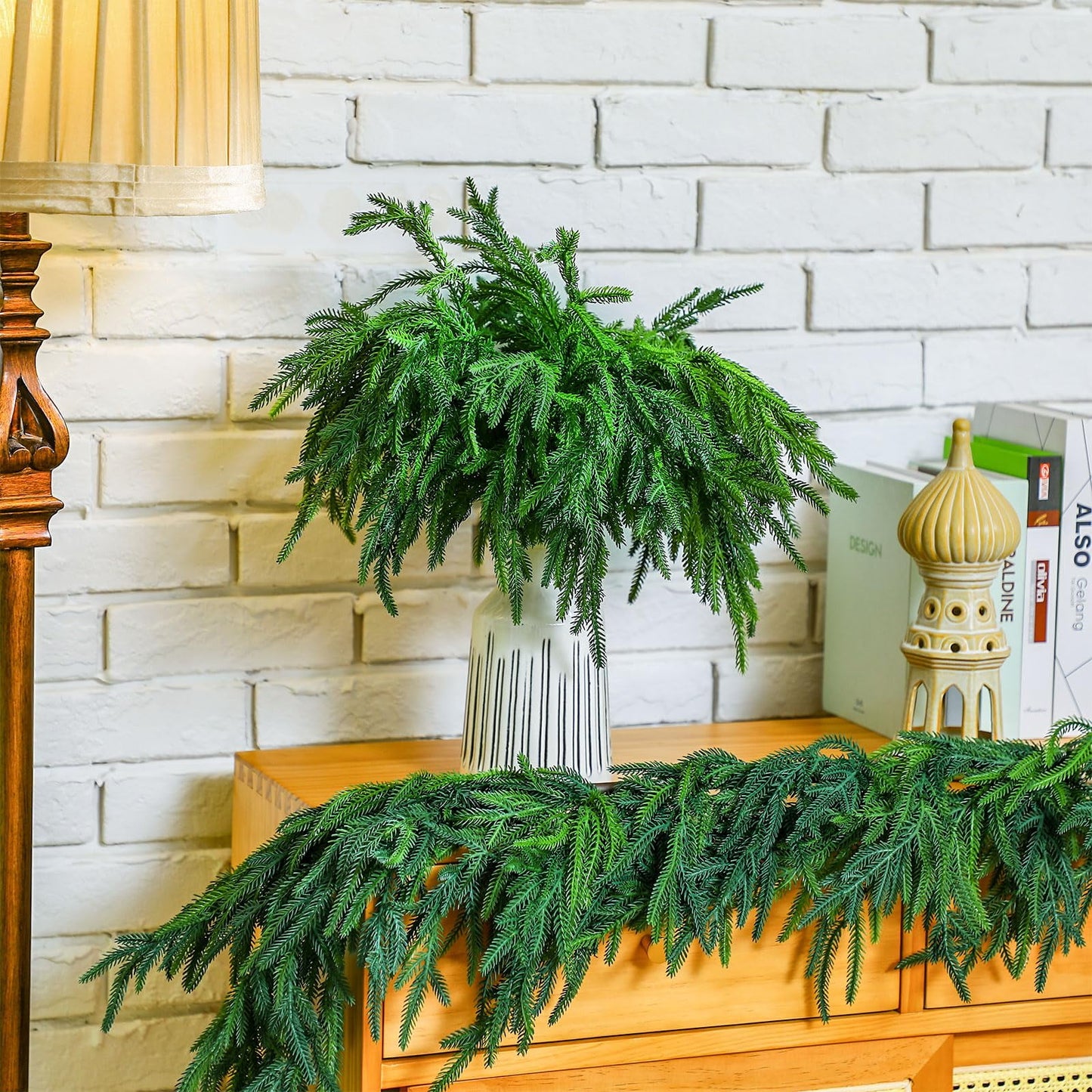 TETOU 12pcs Christmas Norfolk Pine Branches Artificial Norfolk Pine Stem DIY Wreaths Home Decor