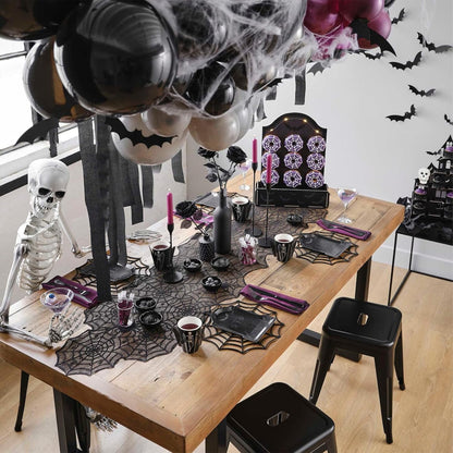 TETOU 13 x 72Inch Halloween Table Runner,Black Lace Spider Web Gothic Table Runners for Halloween Party Dinner Table Decoration