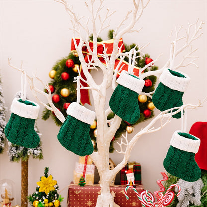 TETOU 6pcs Christmas Mini Stockings Knitted Xmas Classic Small Stocking Fireplace Holiday Hanging Decor