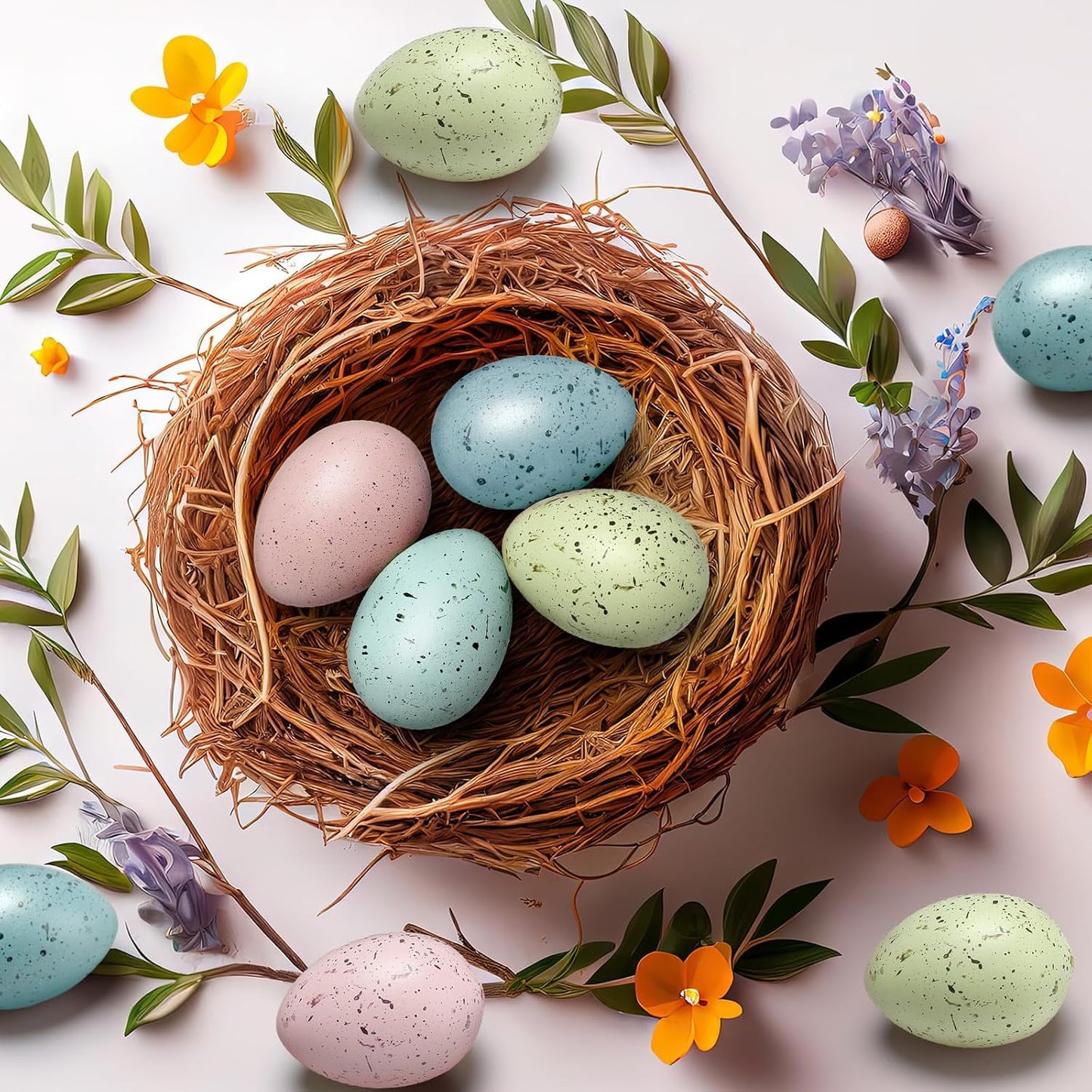 TETOU 16 Pcs Easter Egg Basket Stuffers,2.4in Decorative Easter Speckled  Eggs Plastic Bowl and Vase Filler for DIY Crafts Spring Displays Easter Party Decorations