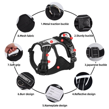 TETOU Dog Harness, No-Pull Pet Harness, Adjustable Reflective Soft Padded Dog Vest with Handle, Nameplate Design for DIY Name Phone Number Address, Suitable for Small Medium Large Dogs - Black M