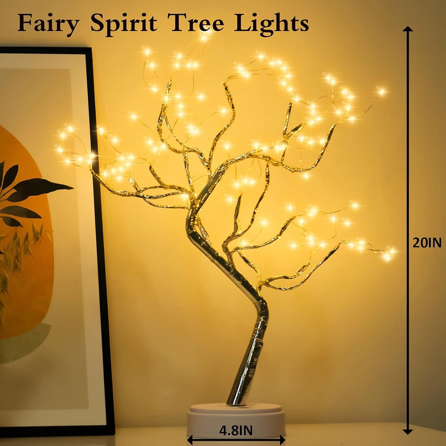 TETOU DIY Artificial Tree Lamp, 20" 108 LED Tabletop Bonsai Tree Light, Battery(not included)/USB Operated Lamps for Living Room Bedroom Christmas Home Gifts House Decor - Warm White Remote Control