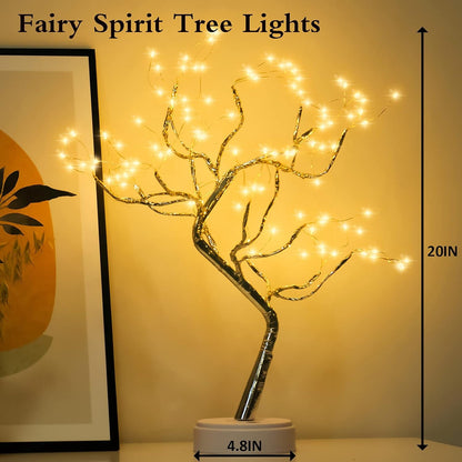 TETOU DIY Artificial Tree Lamp, 20" 108 LED Tabletop Bonsai Tree Light, Battery(not included)/USB Operated Lamps for Living Room Bedroom Christmas Home Gifts House Decor - Warm White Remote Control