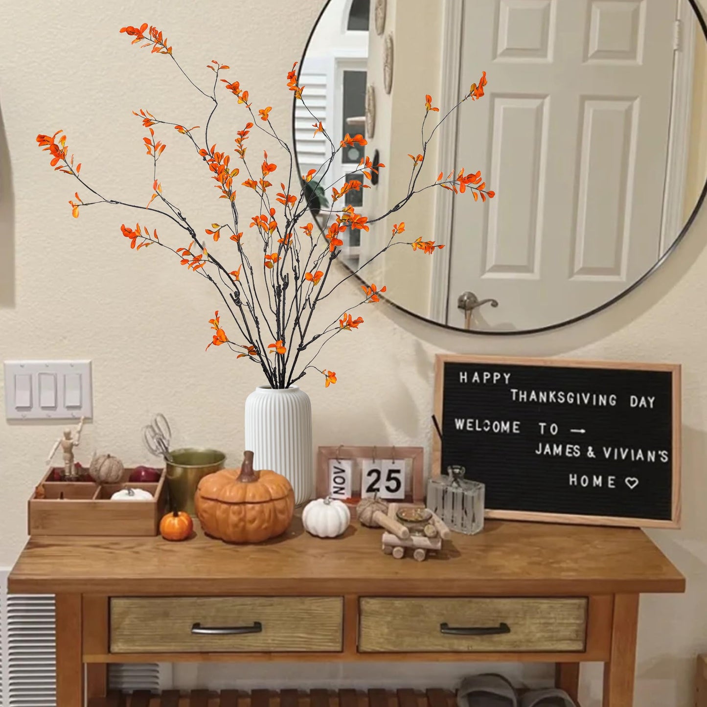 TETOU 38" Fall Artificial Ficus Branches, 4 Pcs Fake Greenery Stems Faux Eucalyptus Stems Fake Maple Twigs for Home Autumn Indoor Office Wedding Vase Filler Decoration