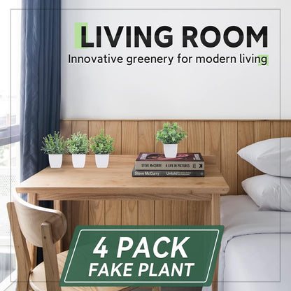 TETOU 4pcs Fake Plants Small Artificial Greenery Potted Plants Mini Simulation Eucalyptus for Home Office Table Decor