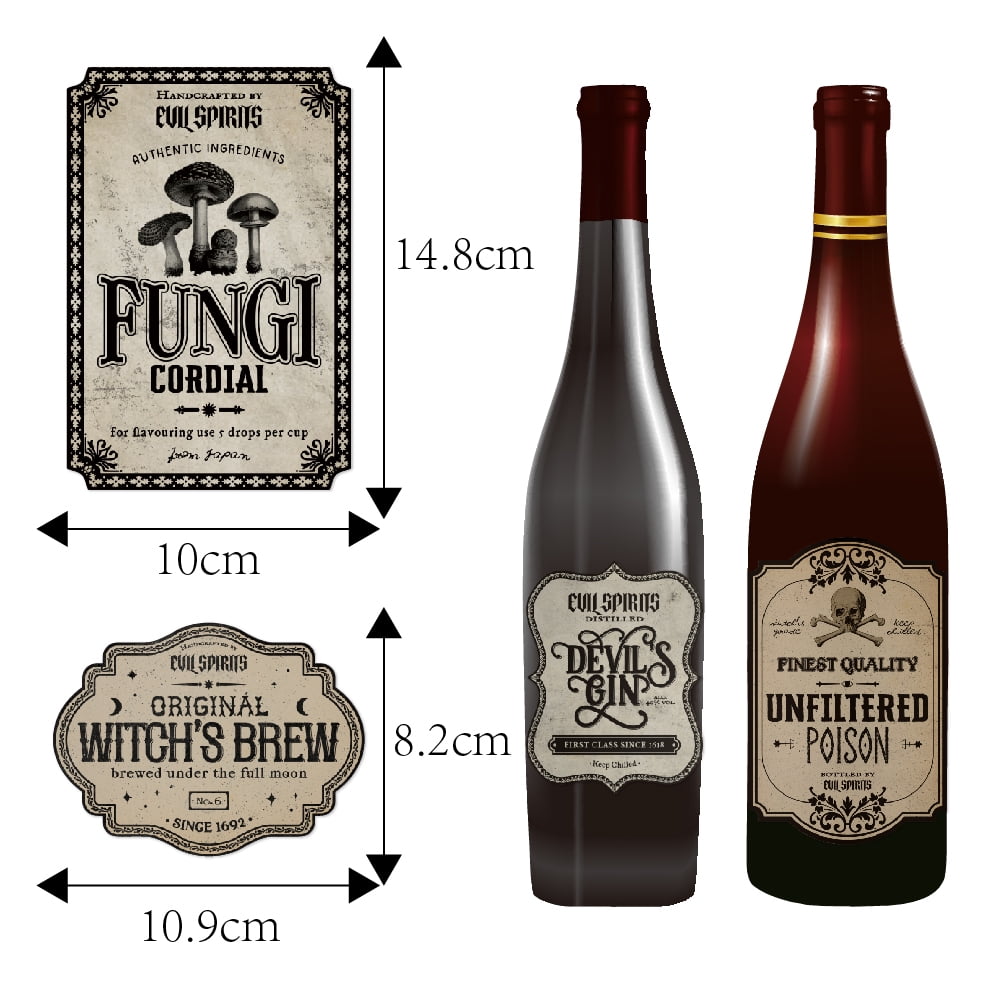 TETOU 12Pcs Halloween Wine Bottle Labels Stickers, Vintage Scary Potion Bottles Labels, Classic Creepy Waterproof Wine Labels for Halloween Party Favor
