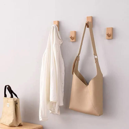 TETOU 4 Pack Adhesive Wall Hooks Hat Rack, Wooden Coat Hooks Wall Mounted, Decorative Hooks Single Organizer Hat Hanger Towel Rack(Rectangle-Beech)