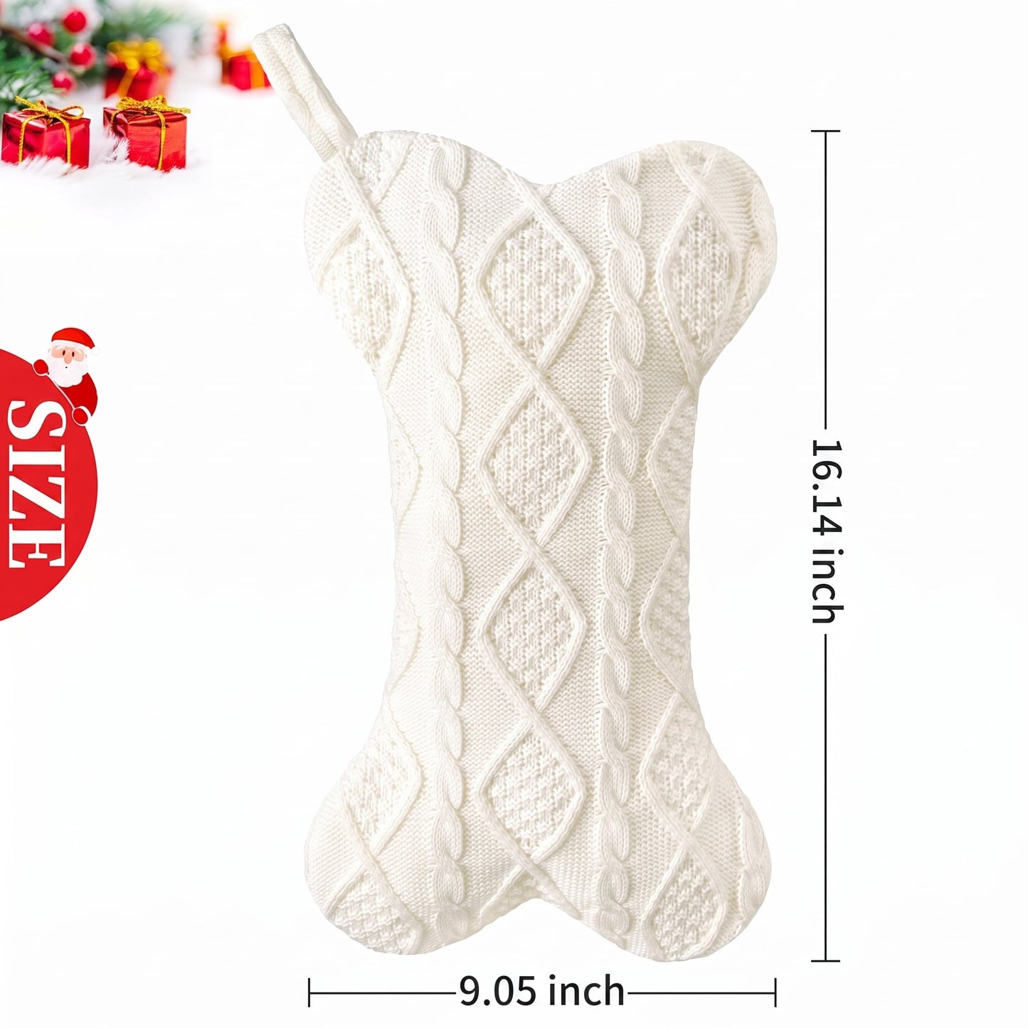 TETOU Dog Christmas Stocking, Bone Shape Knit Stocking, Xmas Dog Stocking, Hanging Christmas Decoration for Dogs Cats Pets Xmas Holiday Indoor Party-White