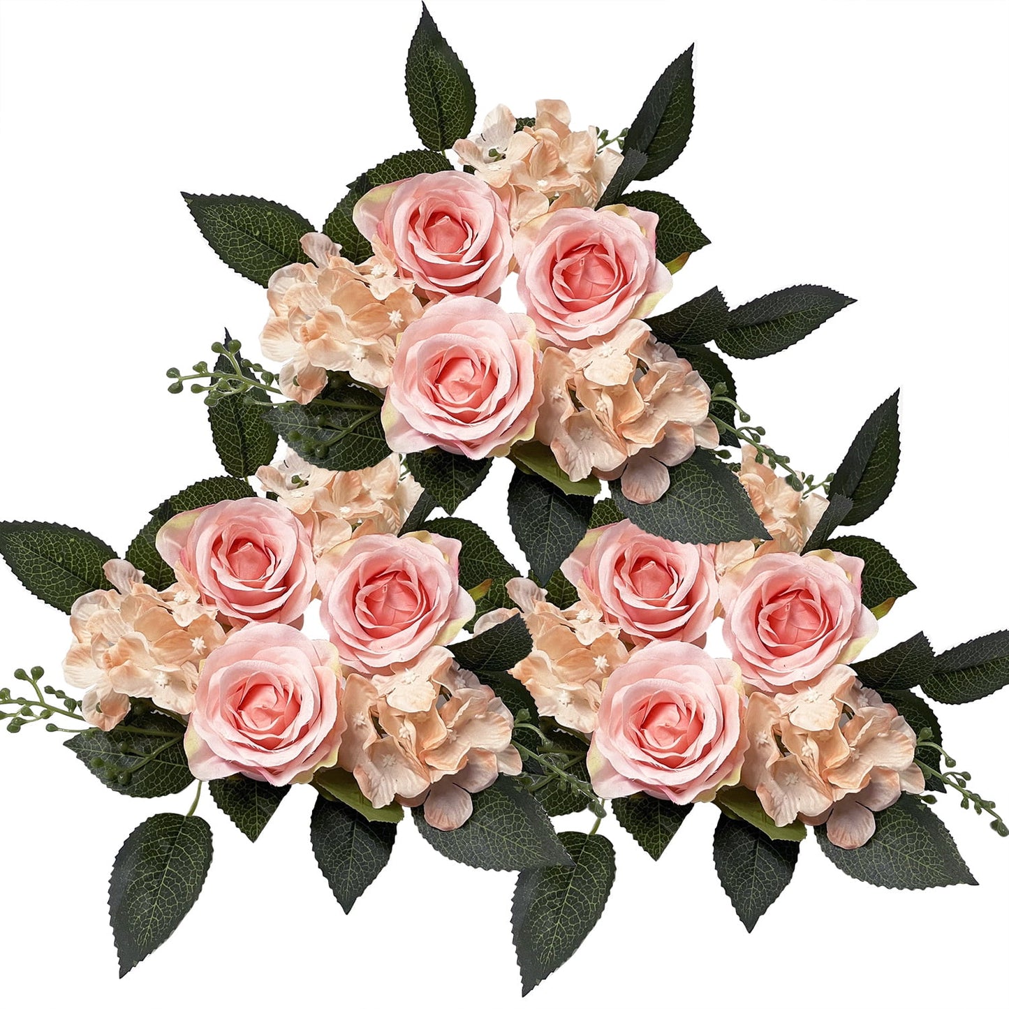 3 Pack Artificial Rose Candle Ring Flower Wreaths for Candlestick Wedding Table Decoration