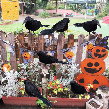 TETOU 6pcs Halloween Black Feathered Foam Crows Realistic Bird Halloween Ravens Decor Props