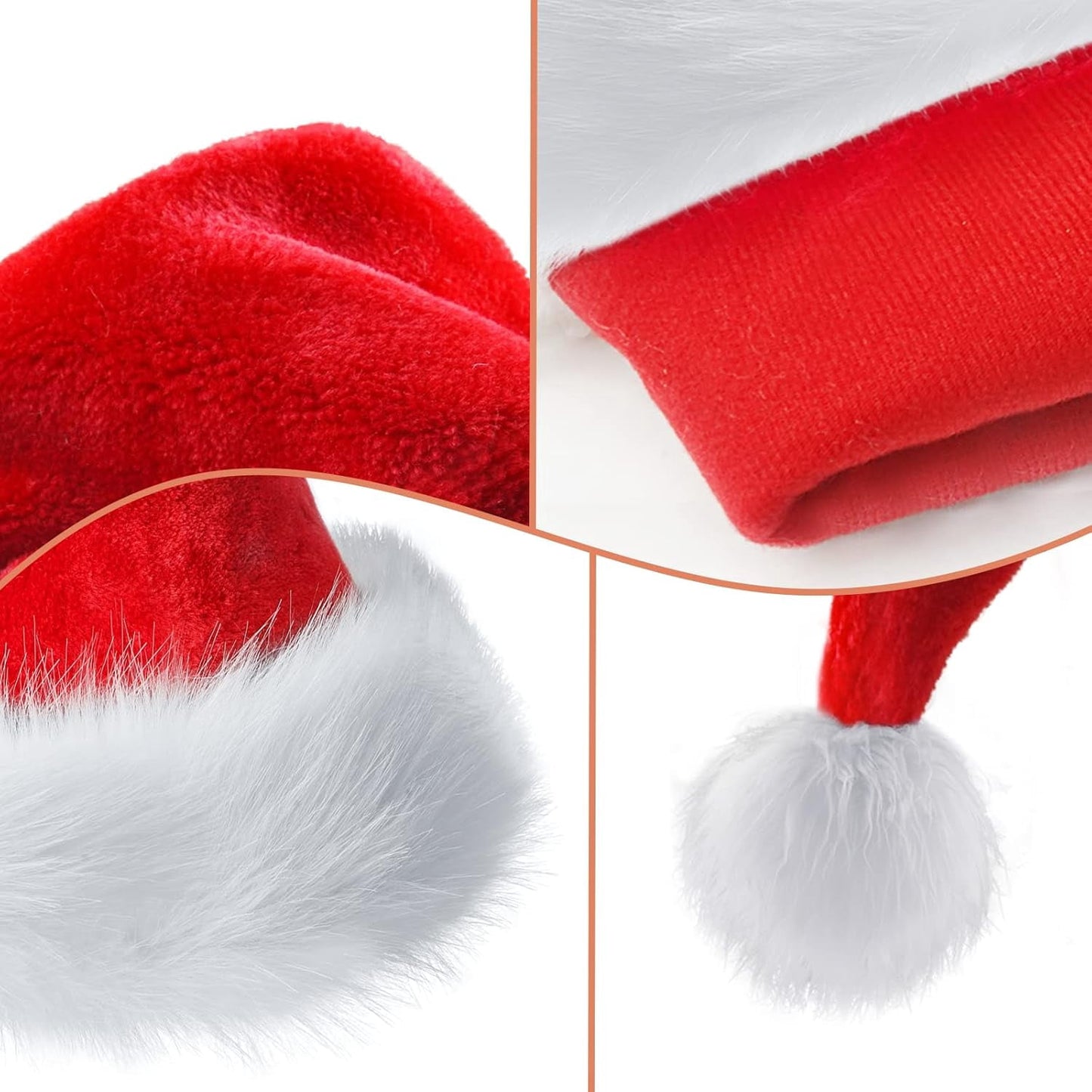 TETOU 1pc Christmas Hat,Red and Green Faux Fur Plush Velvet Santa Hat for Adults Men Women Christmas New Year Festive Party
