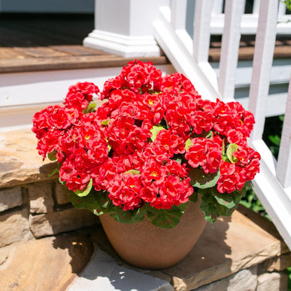 TETOU 6pcs Outdoors Artificial Fake Geranium Flowers, UV Resistant Faux Silk Geranium Flowers for Spring Summer Outside Planter Garden Home Yard Kitchen Table Centerpieces Decoration(Red)