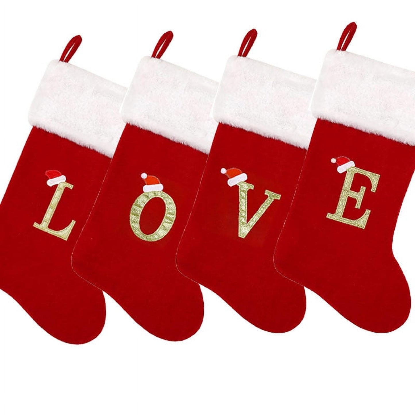 TETOU 20" Monogrammed Christmas Stockings with Letters Soft Plush Velvet Large Red Stockings New Year Family Decor M