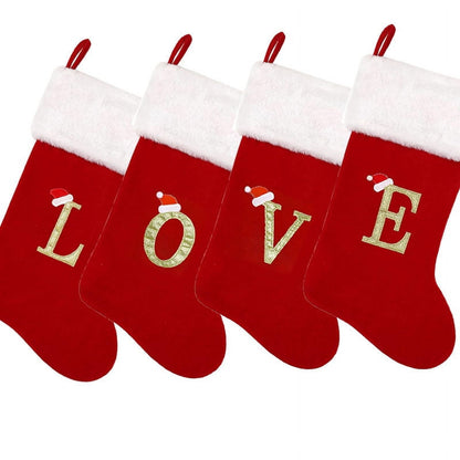 TETOU 20" Monogrammed Christmas Stockings with Letters Soft Plush Velvet Large Red Stockings New Year Family Decor M