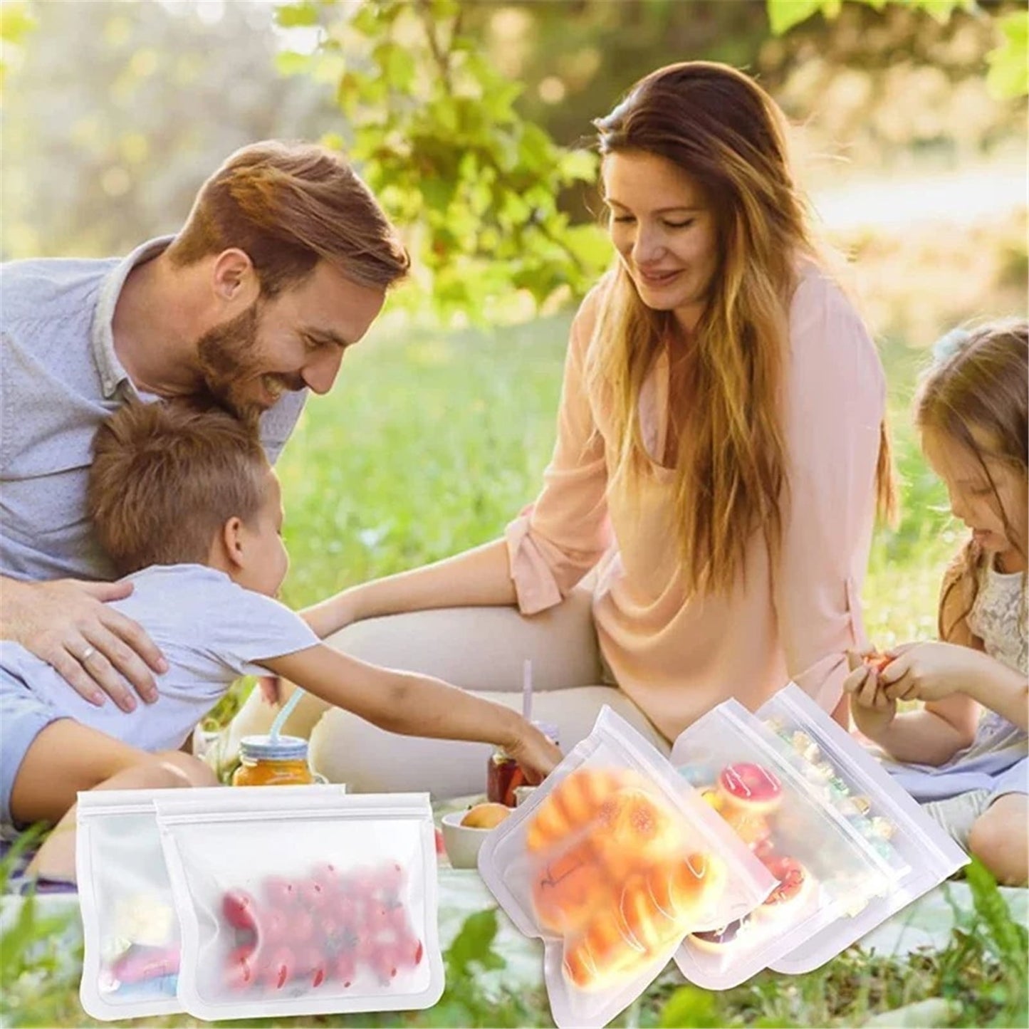 TETOU Reusable Silicone Bag, Leakproof Ziplock Food Storage Bags PEVA Freezer Bags for Sandwich Snack Vegetable Meat Cheese Lunch Kitchen Marinate Food Travel