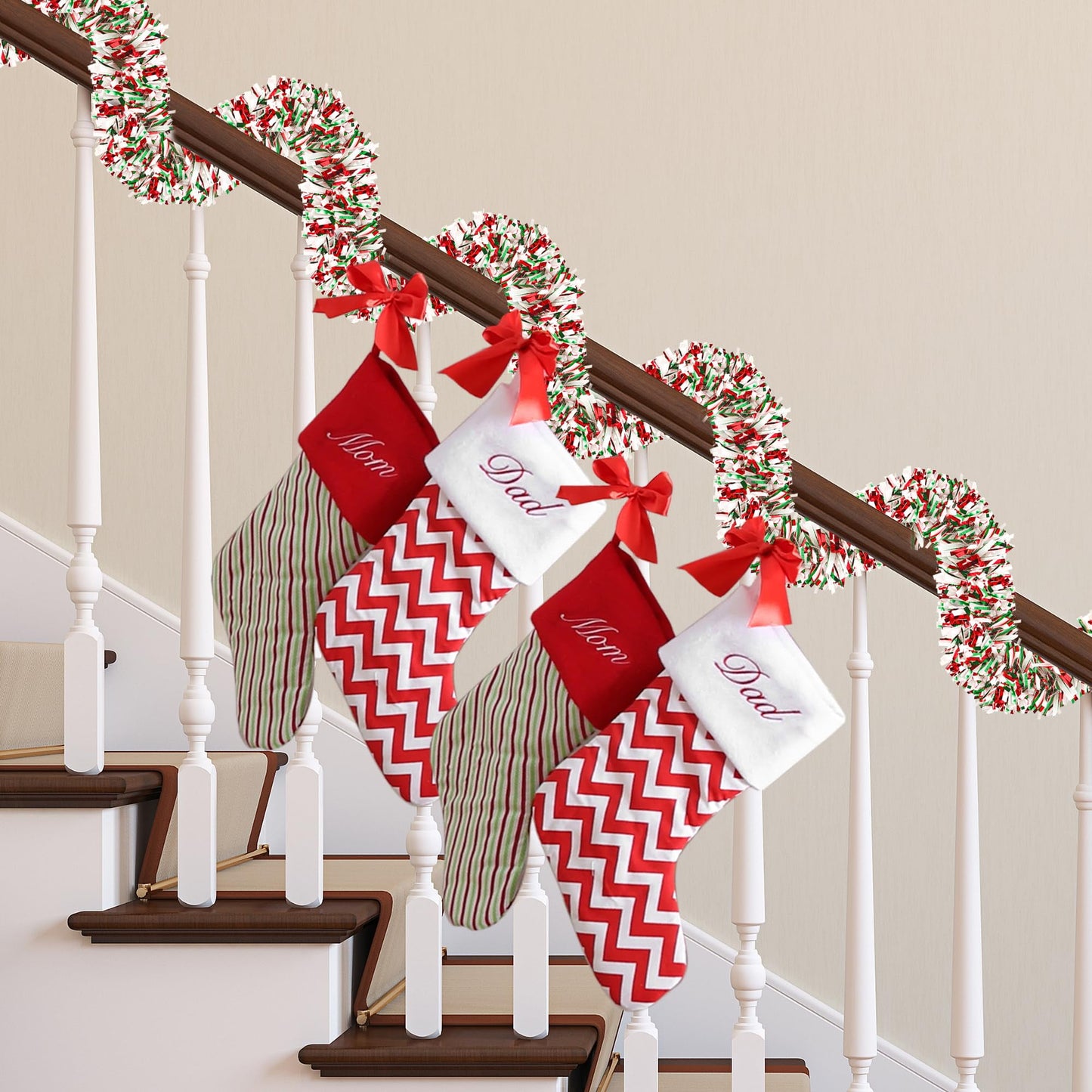 TETOU 32.8Ft Christmas Tinsel Garland Metallic Twist Red Green White Hanging Garland Wedding Birthday Decor