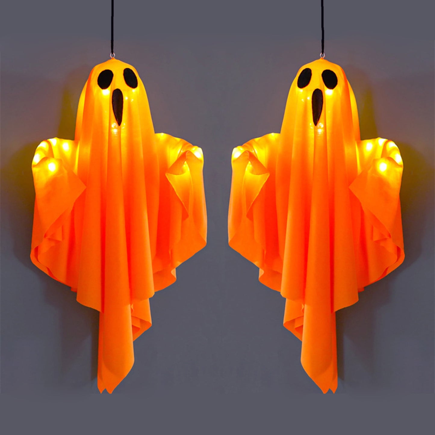 TETOU Hallowe'en LED Hanging Ghosts, 19.68" Cute Glowing Flying Ghost for Hallowe'en Party Front Yard Patio Lawn Garden Holiday Decor - Orange