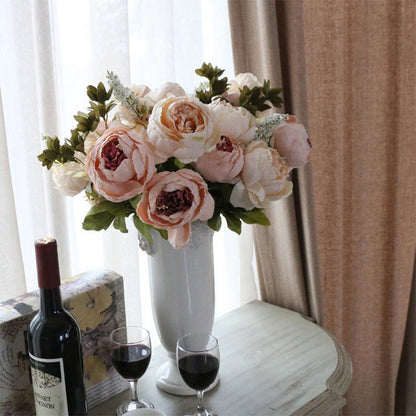 TETOU Artificial Silk Peony Flowers 1 Bouquet for Home Wedding Decoration - Dark Pink