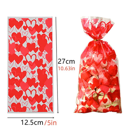 TETOU 100pcs Valentine's Day Candy Treat Bags Cellophane Gift Snack Bag with Ties Party Favor Supplies