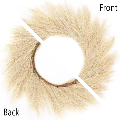 TETOU Artificial Pampas Grass Wreath, 26" Faux Pampas Grass Decor for All Seasons Home Boho Fall Modern Decoration - Beige