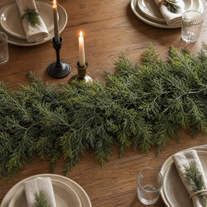 TETOU 2pc 6ft Christmas Cedar Garland,Artificial Realistic Cedar Pine Needles Greenery Garland for Christmas Holiday Winter Wall Mantle Fireplace Table Indoor Decor