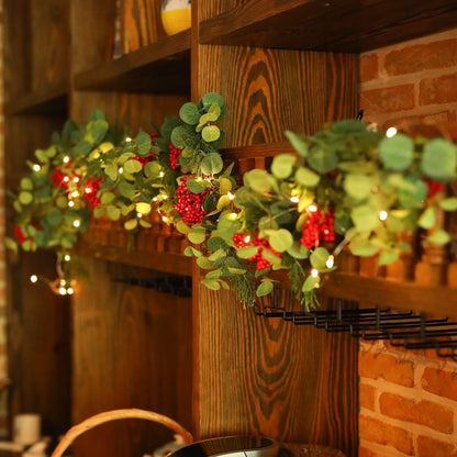 TETOU 6.3ft Christmas Garland Artificial Pine Cypress Eucalyptus Berries Greenery Garland Holiday Decor