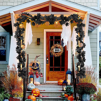 TETOU 2PCS Black Maple Leaf Garland,5.7Ft Halloween Artificial Hanging Fall Leave Vines for Fall Halloween Party Home Mantle Wall Indoor Outdoor Decoration