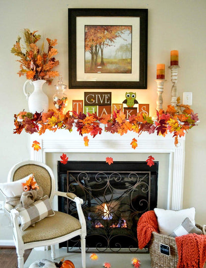 TETOU 2Pcs Fall Maple Leaves Garland, 67.2 Inches Artificial Maple Leaf Autumn Garland, Hanging Vine Garland for Home Wedding Fireplace Party Christmas Thanksgiving Decor