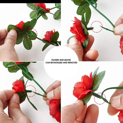 TETOU 6pcs Flower Garlands Artificial Rose Vine Flowers with Leaves 66ft Hanging Roses Vine for Room Wedding Birthday Christmas Wall Decor(Red)