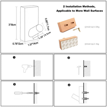 TETOU 4 Pack Adhesive Wall Hooks Hat Rack, Wooden Coat Hooks Wall Mounted, Decorative Hooks Single Organizer Hat Hanger Towel Rack(Rectangle-Beech)
