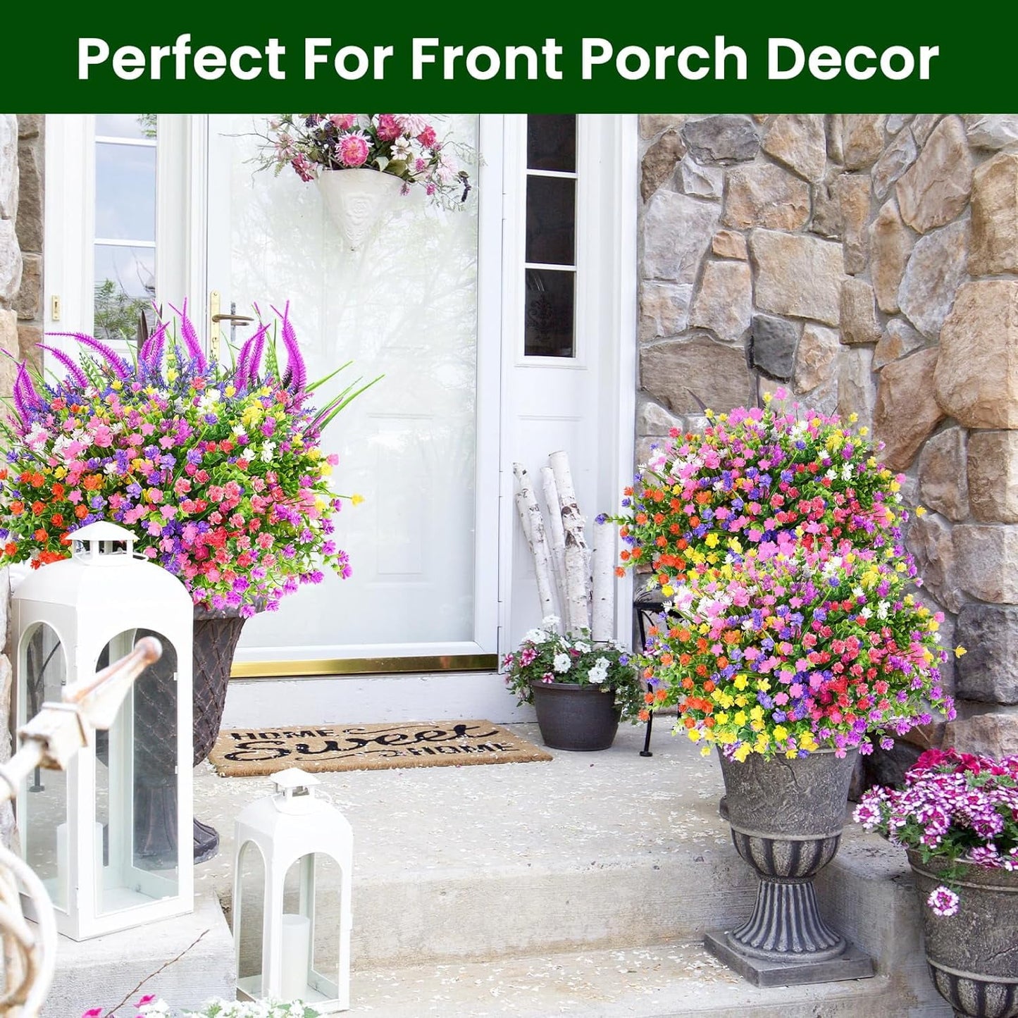 TETOU 22pcs Artificial Plants Outdoor, Artificial Fake Faux Flowers for Indoor Home Front Porch Pot Hanging Decoration
