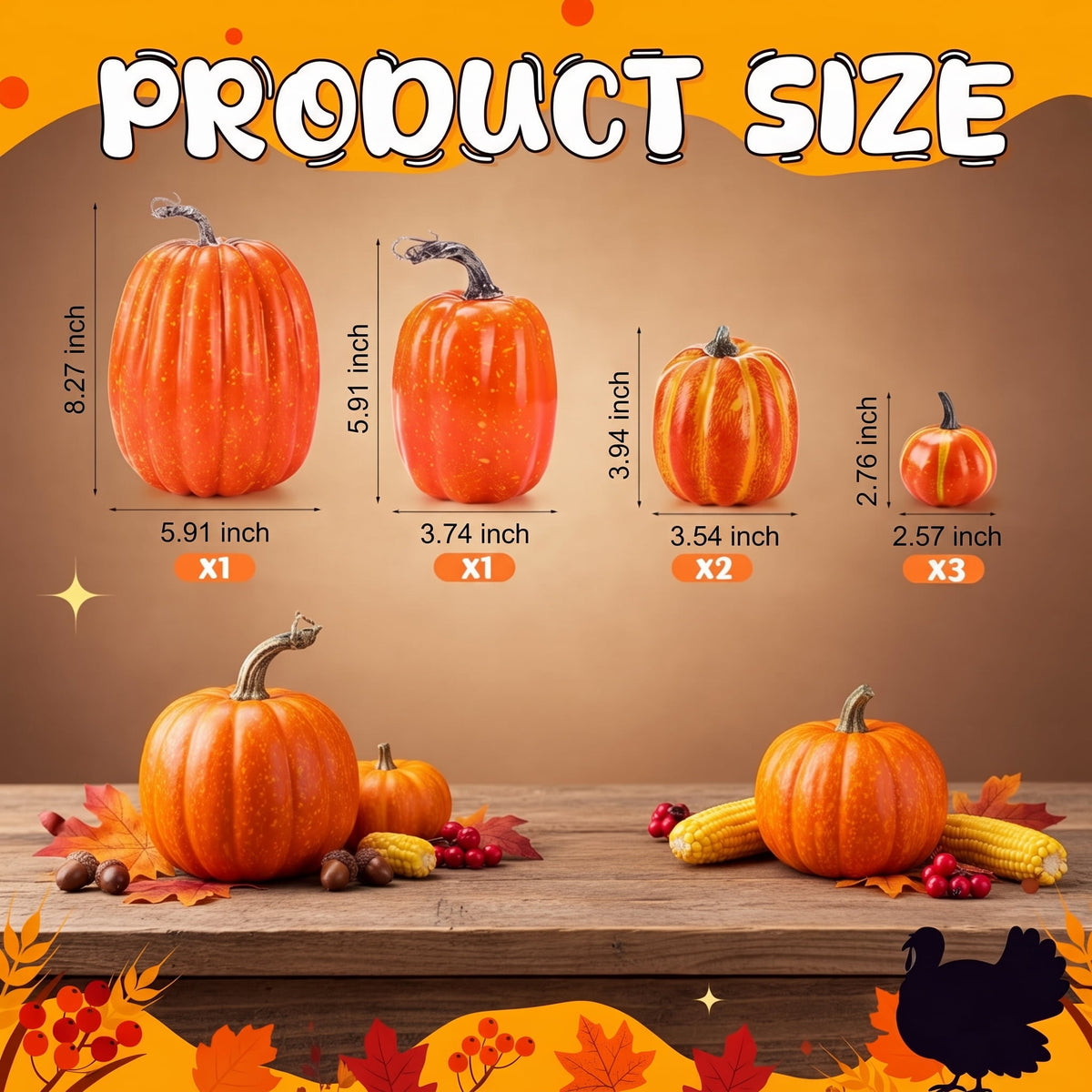 TETOU 7 Pcs Artificial Pumpkins, Faux Foam Fall Orange Pumpkins Decor for Halloween Thanksgiving Indoor Outdoor Home Autumn Farmhouse Harvest Tabletop Decorations