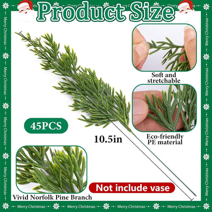 TETOU 60pcs Christmas Artificial Pine Branches & Artificial Red Berry Stems, Norfolk Pine Needles Picks for DIY Christmas Decoration Xmas Garland Fake Greenery Decor Indoor
