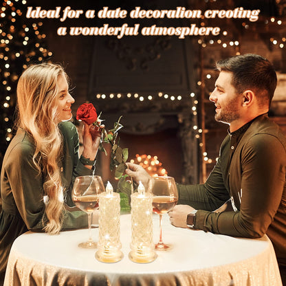 TETOU 4pcs LED Flameless Candles Rose Shadow Romantic Battery Operated Candle Valentine's Day Wedding Centerpieces Decor