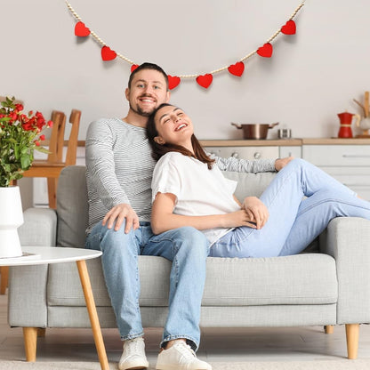 TETOU Valentine's Day Garland, Heart shaped garland Banner with Wooden Beads for Home Valentine's Day Wedding Fireplace Mantle Walls Decor