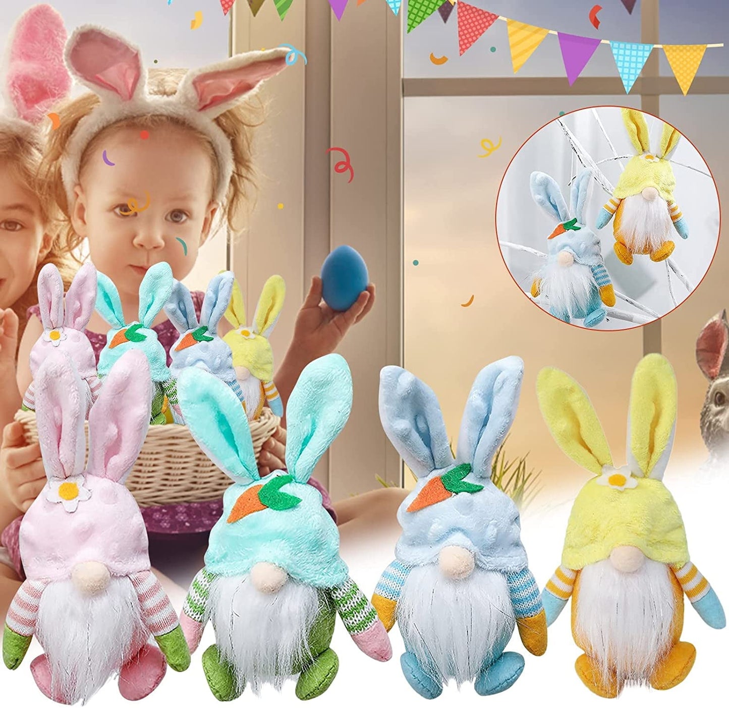 TETOU Easter Gnomes Plush 4pcs Bunny Swedish Tomte Elf Stuffed Doll Rabbit Kids Gift Home Ornament