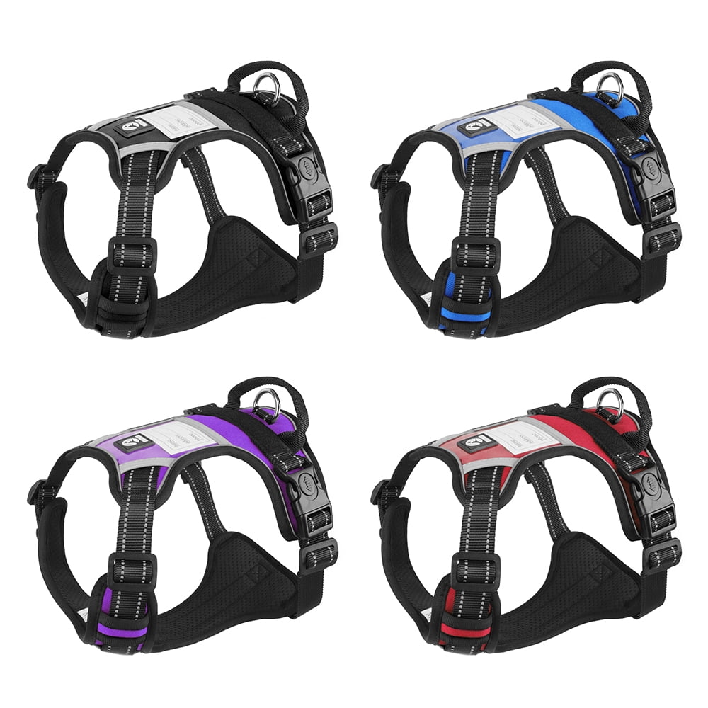 TETOU Dog Harness, No-Pull Pet Harness, Adjustable Reflective Soft Padded Dog Vest with Handle, Nameplate Design for DIY Name Phone Number Address, Suitable for Small Medium Large Dogs - Black M