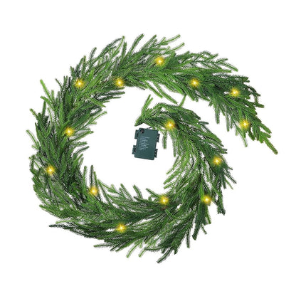 TETOU 5.6ft Norfolk Pine Garland Christmas Garlands with Warm White LED Lights Faux Greenery Pine Garland for Holiday Decor