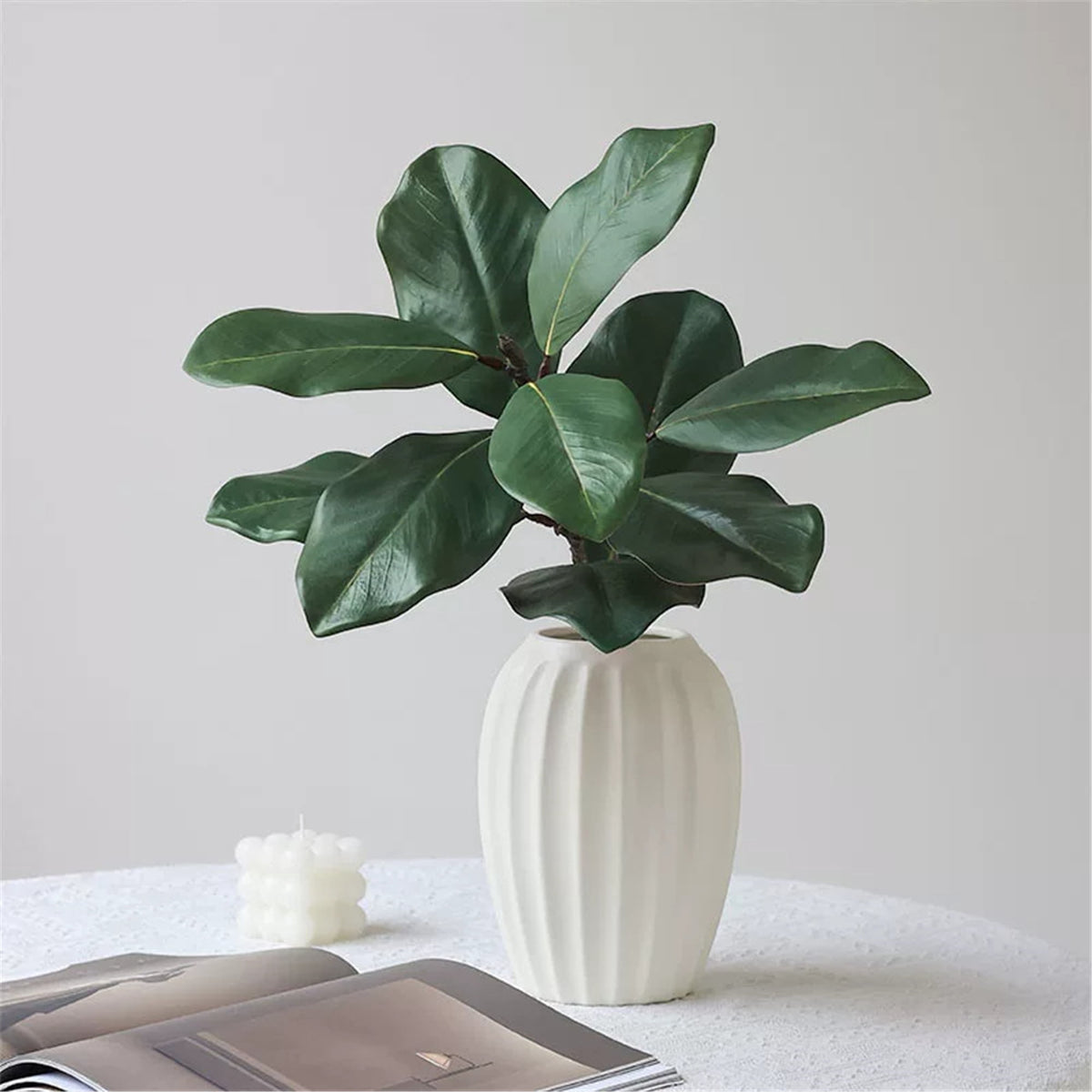 TETOU 3 Pcs Artificial Magnolia Leaves Branches, 21.7" Fake Magnolia Greenery Stems Faux Plants for Outdoor Indoor Table Home Vase Filling Party Wedding Christmas Decorations