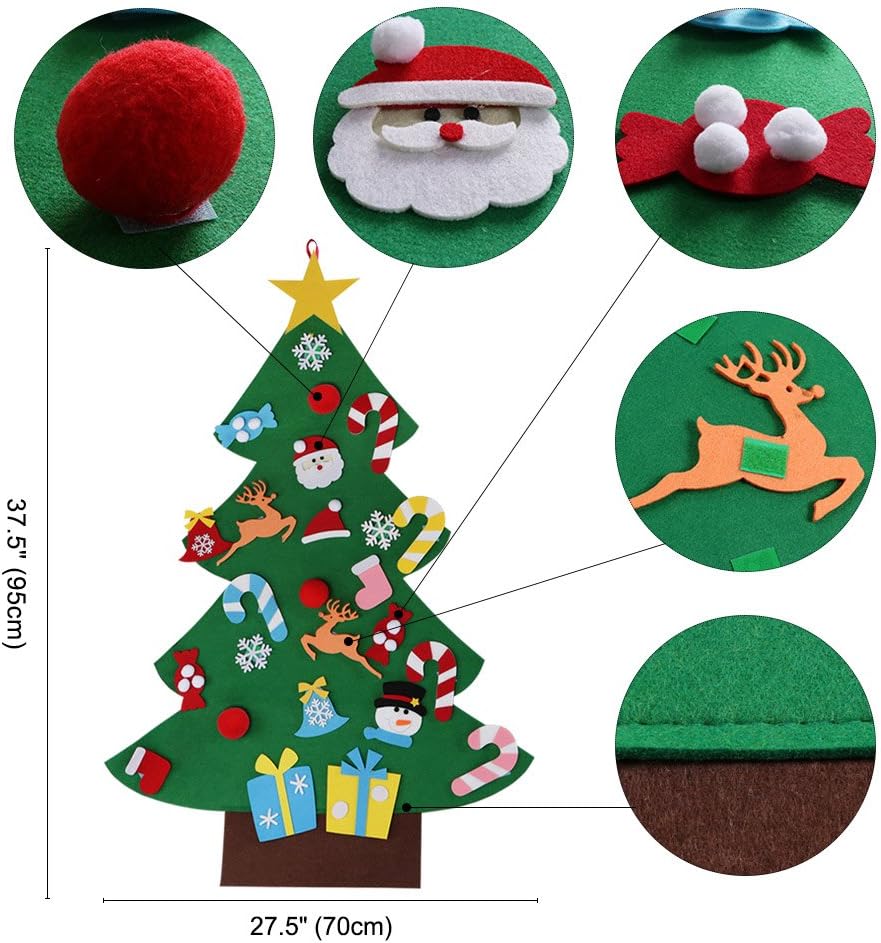 TETOU 3Ft DIY Felt Christmas Tree for Kids, Felt Xmas Tree Set with 26pcs Ornaments, Christmas Decorations Indoor Wall Hanging Kids Gift