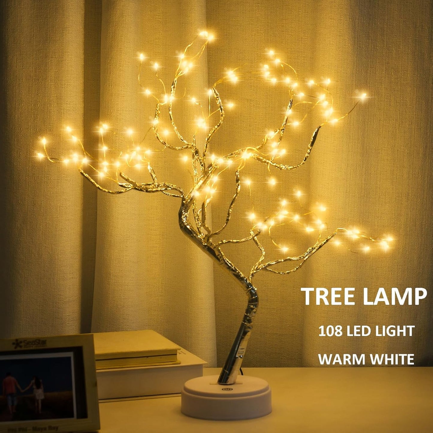 TETOU DIY Artificial Tree Lamp, 20" 108 LED Tabletop Bonsai Tree Light, Battery(not included)/USB Operated Aesthetic Lamps for Living Room Bedroom Christmas Home Gifts House Decor - Warm White