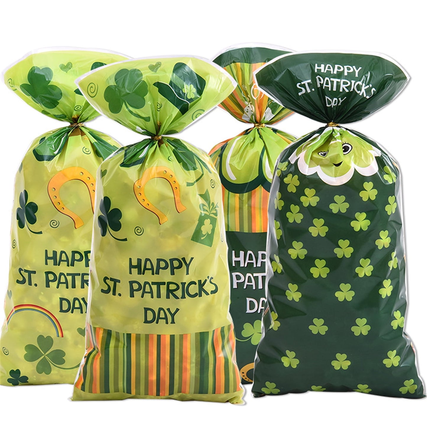 TETOU 50pcs St. Patrick Candy Treat Bags Cellophane Gift Snack Bag with Ties Party Favor Supplies