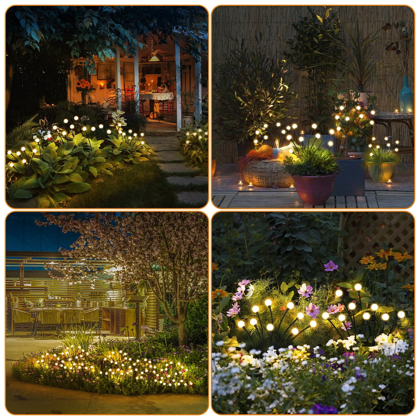 TETOU 4 Pack Solar Garden Lights Waterproof Swaying Solar Firefly String Light for Christmas Pathway Landscape Patio Decor