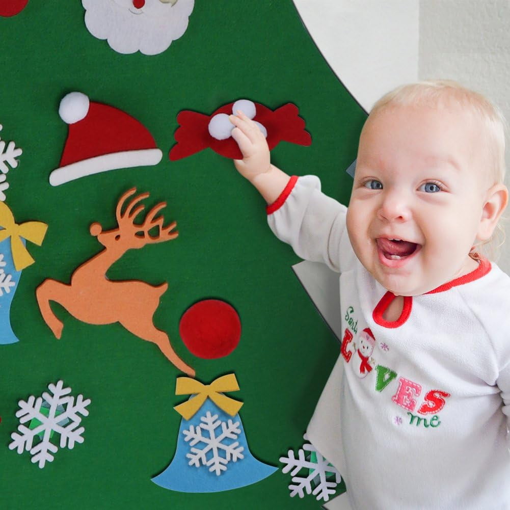 TETOU 3Ft DIY Felt Christmas Tree for Kids, Felt Xmas Tree Set with 26pcs Ornaments, Christmas Decorations Indoor Wall Hanging Kids Gift