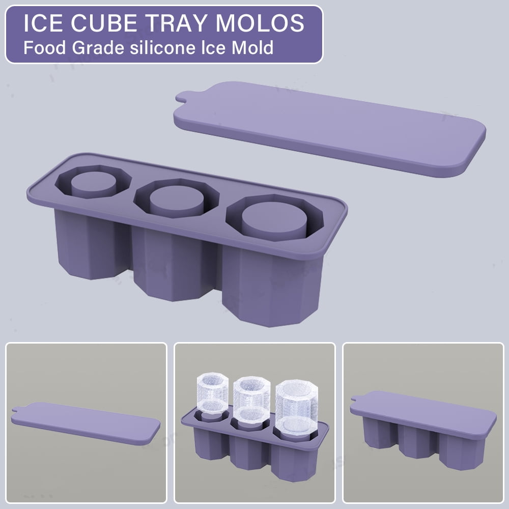 TETOU Silicone Ice Cube Tray with Lid for 20-40 oz Tumblers,3 Hollow Cylinder Ice Cube Molds for Mug,Reusable Large Ice Cube Trays for Chilling Cocktails,Whiskey,Drinks,Coffee - Blue